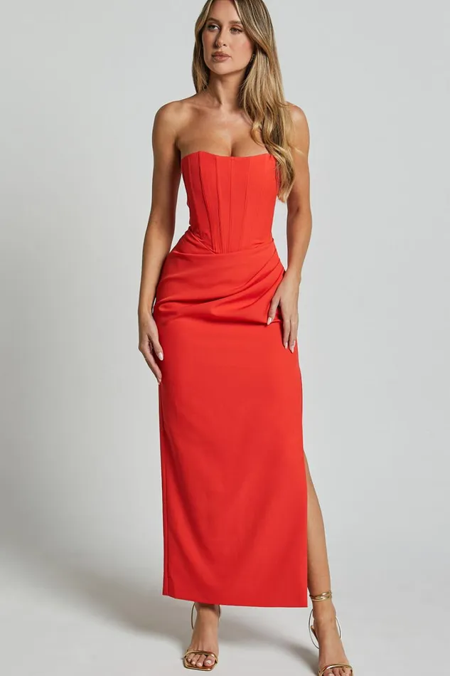 Avery Midi Dress 8211 Strapless Draped Side Split Dress In Orange Women Showpo Curve Clothes Avery Midi Dress 8211 Strapless Draped Side Split Dress In Orange Women Showpo Curve Clothes
