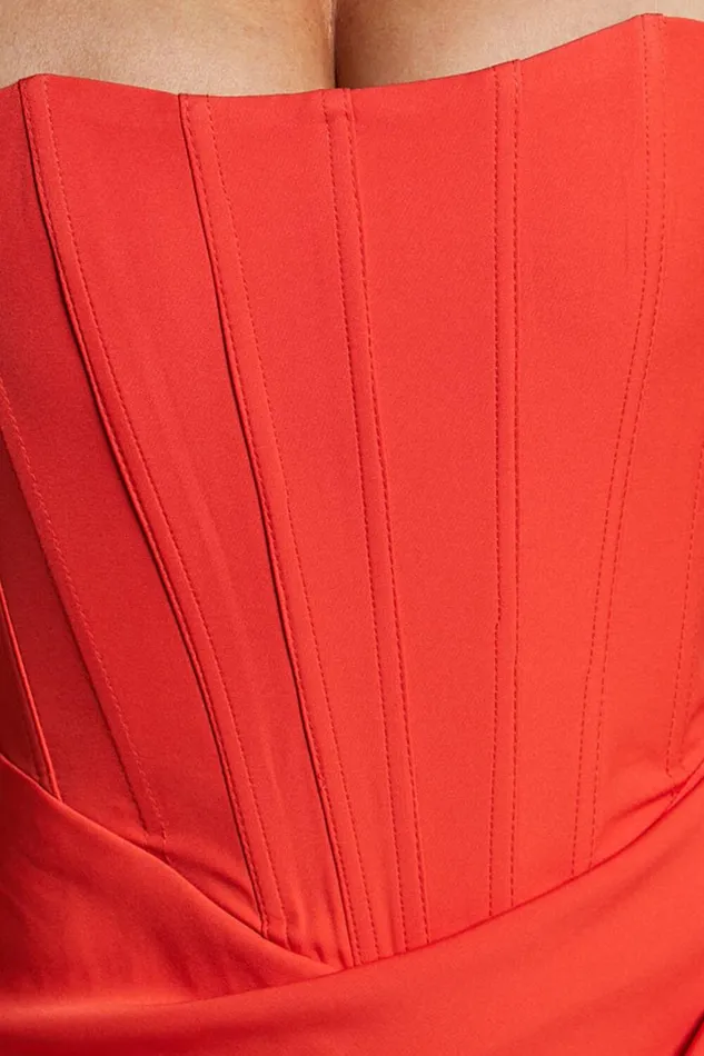 Avery Midi Dress 8211 Strapless Draped Side Split Dress In Orange Women Showpo Curve Clothes