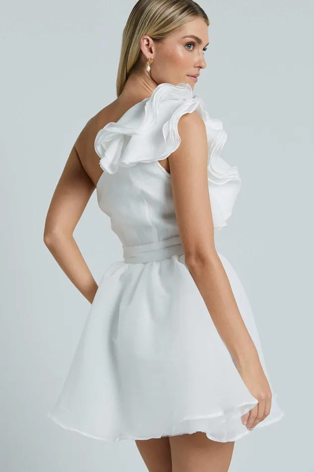 Avriella Mini Dress 8211 One Shoulder Detail Fit and Flare In Ivory Women Showpo Curve Clothes