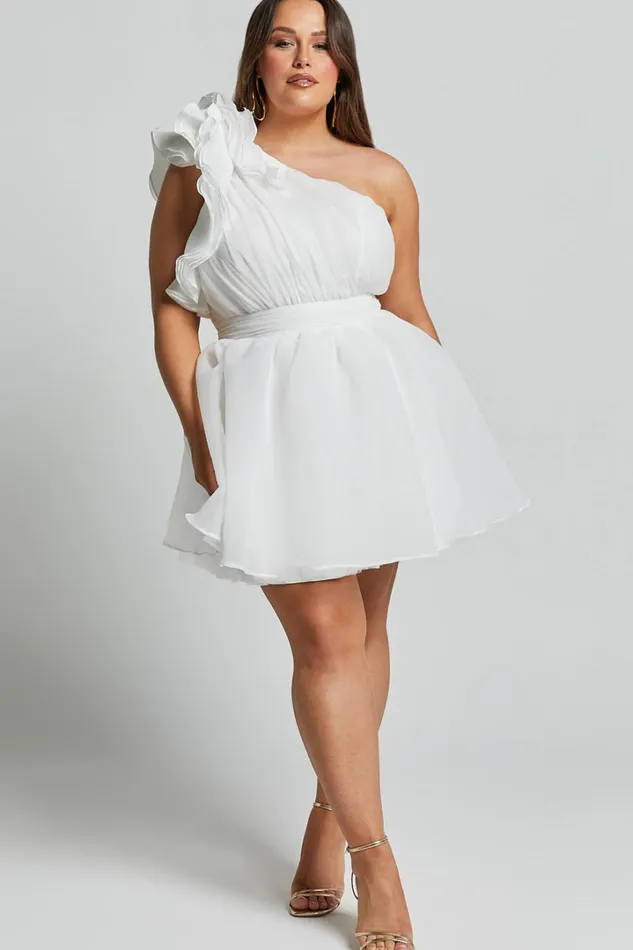 Avriella Mini Dress 8211 One Shoulder Detail Fit and Flare In Ivory Women Showpo Curve Clothes