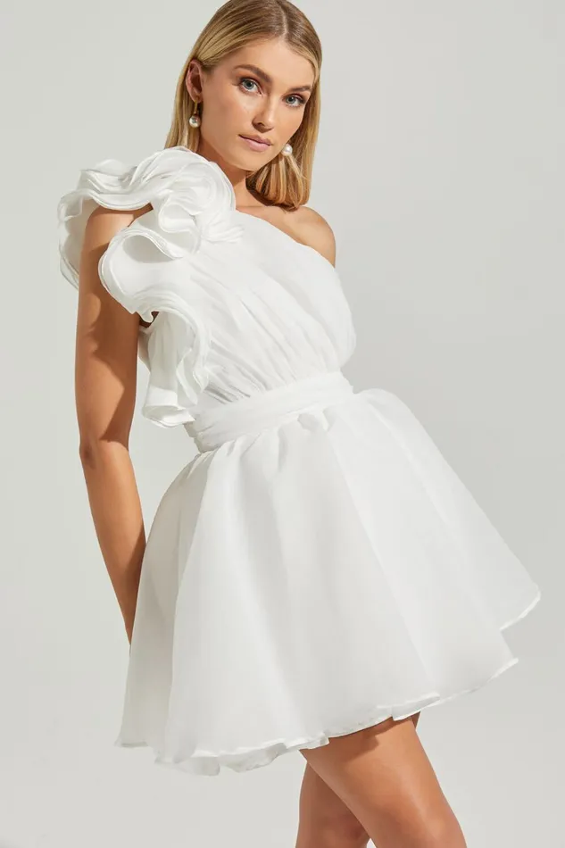 Avriella Mini Dress 8211 One Shoulder Detail Fit and Flare In Ivory Women Showpo Curve Clothes