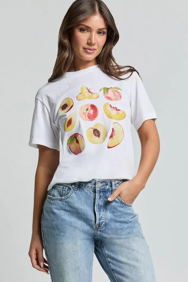 Ayah Shirt 8211 Peach Print Crew Neck Oversized T Shirt In White Women Showpo Tops