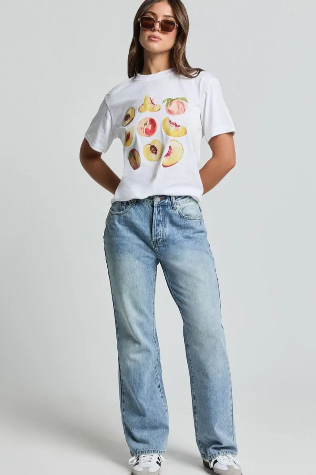 Ayah Shirt 8211 Peach Print Crew Neck Oversized T Shirt In White Women Showpo Tops