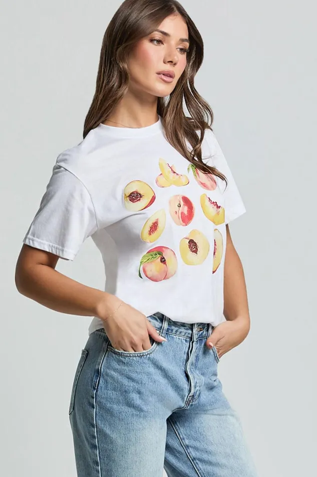 Ayah Shirt 8211 Peach Print Crew Neck Oversized T Shirt In White Women Showpo Tops