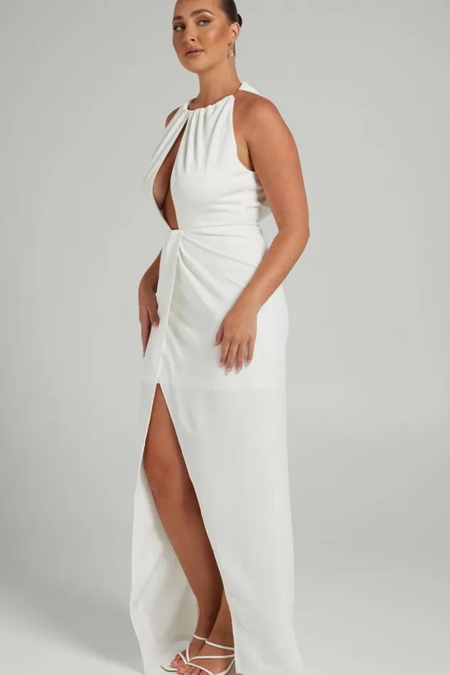 Banneth Midi Dress 8211 Open Front Formal Dress In White Women Showpo Dresses