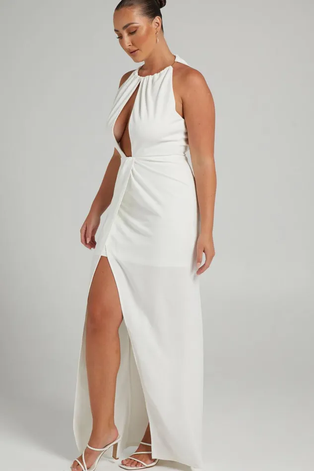 Banneth Midi Dress 8211 Open Front Formal Dress In White Women Showpo Dresses