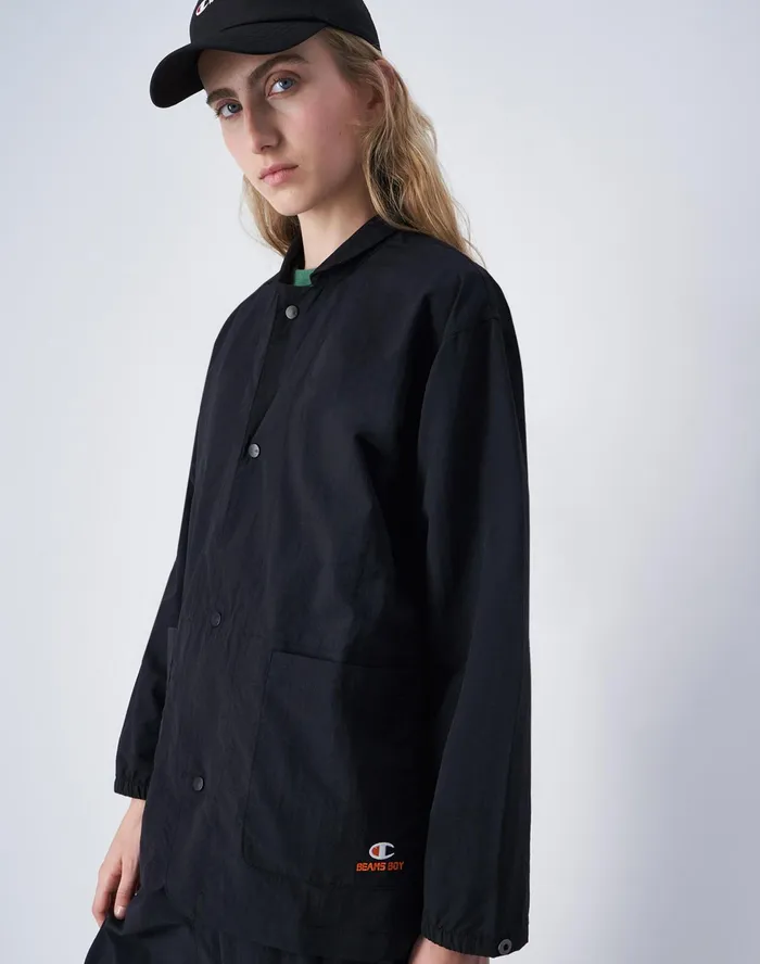 Beams Boy Nylon Blazer C Logo Black Women Champion Jackets