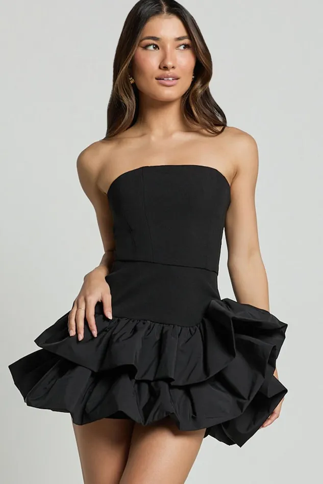 Beatrice Mini Dress 8211 Contrast Strapless Ruffle Tiered Dress In Black Women Showpo Dresses Beatrice Mini Dress 8211 Contrast Strapless Ruffle Tiered Dress In Black Women Showpo Dresses