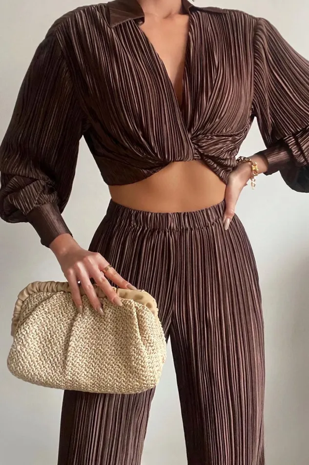 Beca Shirt 8211 Plisse Button Up Shirt In Chocolate Women Showpo Curve Clothes