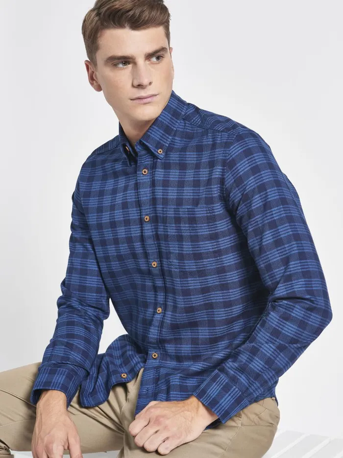 Ben Sherman Heritage Check Shirts Men Indigo Gingham Check LongSleeve Shirt