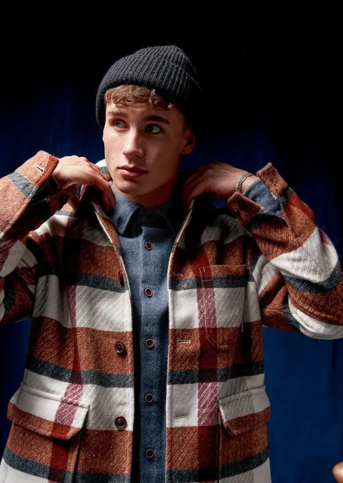 Ben Sherman Jackets and Outerwear Men Plaid Workers Jacket 8211 Burnt Orange