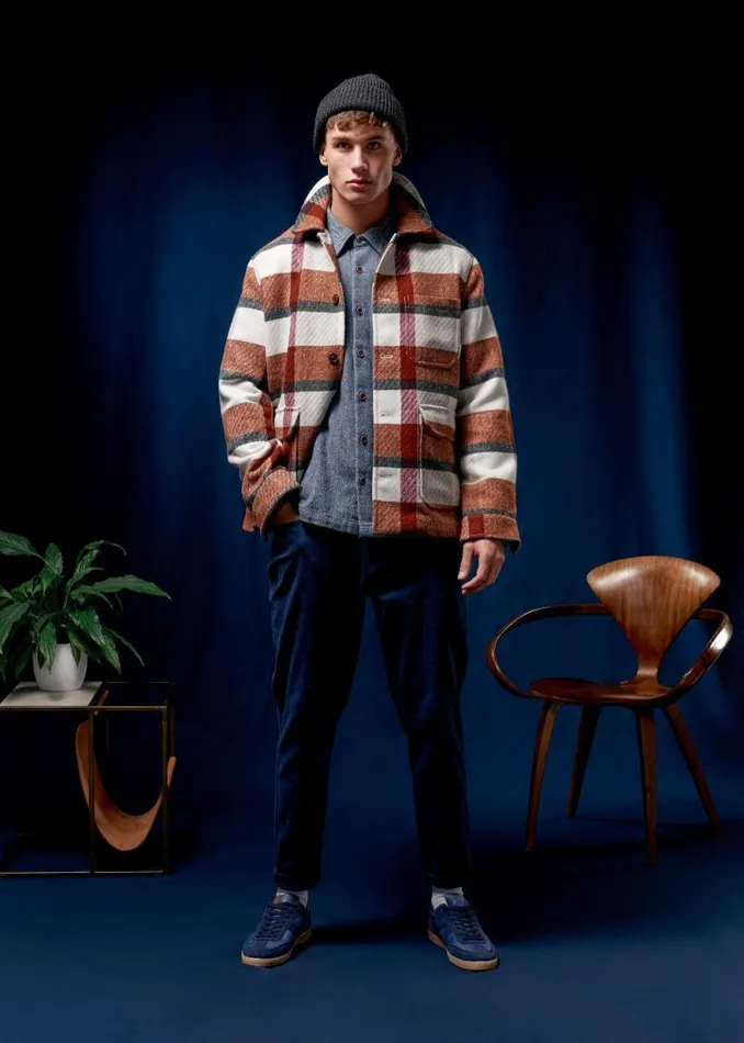 Ben Sherman Jackets and Outerwear Men Plaid Workers Jacket 8211 Burnt Orange