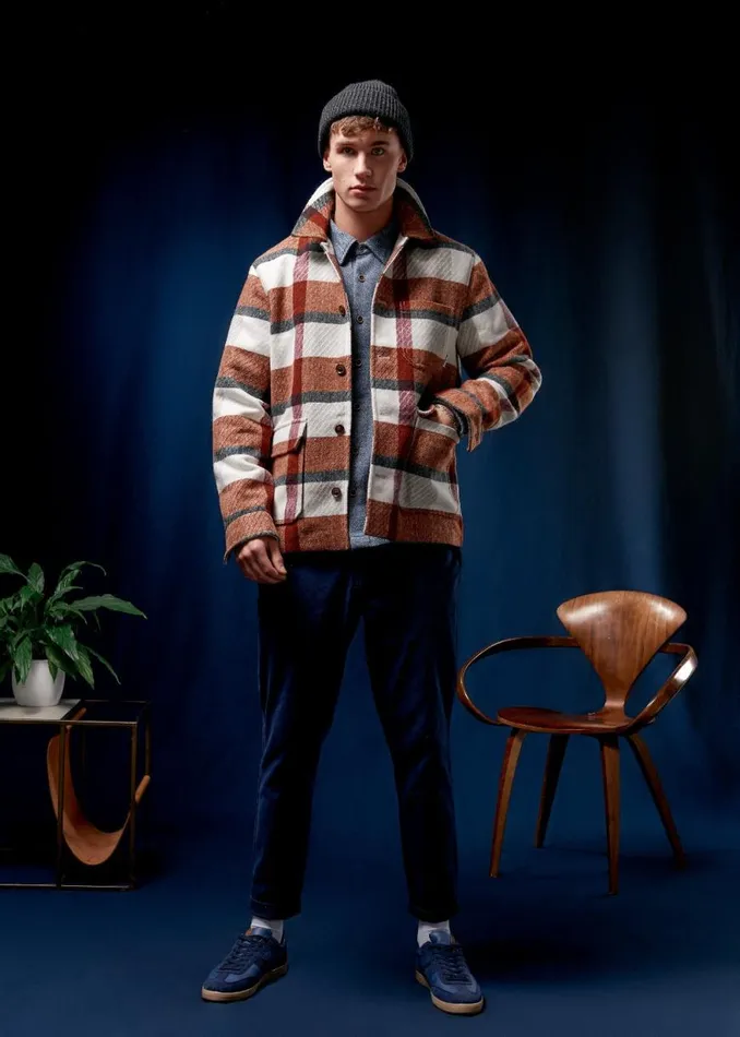 Ben Sherman Jackets and Outerwear Men Plaid Workers Jacket 8211 Burnt Orange