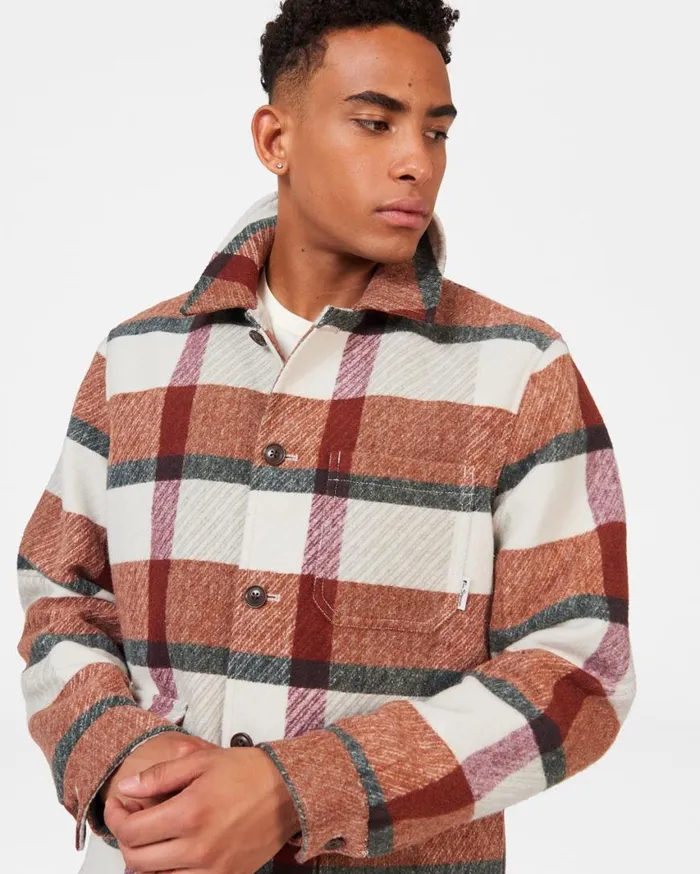 Ben Sherman Jackets and Outerwear Men Plaid Workers Jacket 8211 Burnt Orange