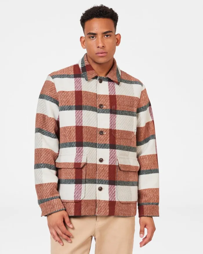 Ben Sherman Jackets and Outerwear Men Plaid Workers Jacket 8211 Burnt Orange