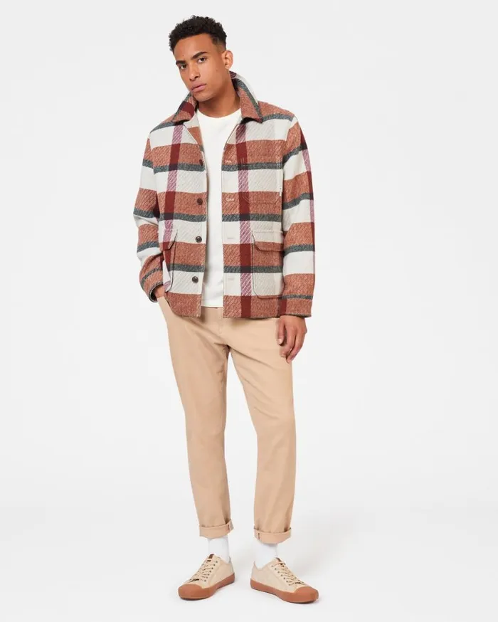 Ben Sherman Jackets and Outerwear Men Plaid Workers Jacket 8211 Burnt Orange