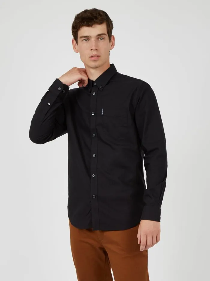Ben Sherman Long Sleeve Shirts Men Black Button Down Shirt