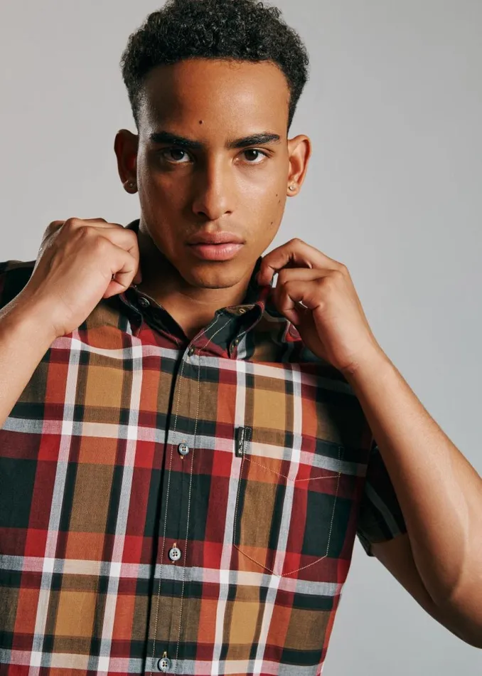 Ben Sherman Long Sleeve Shirts Men Block Check Shirt 8211 Red