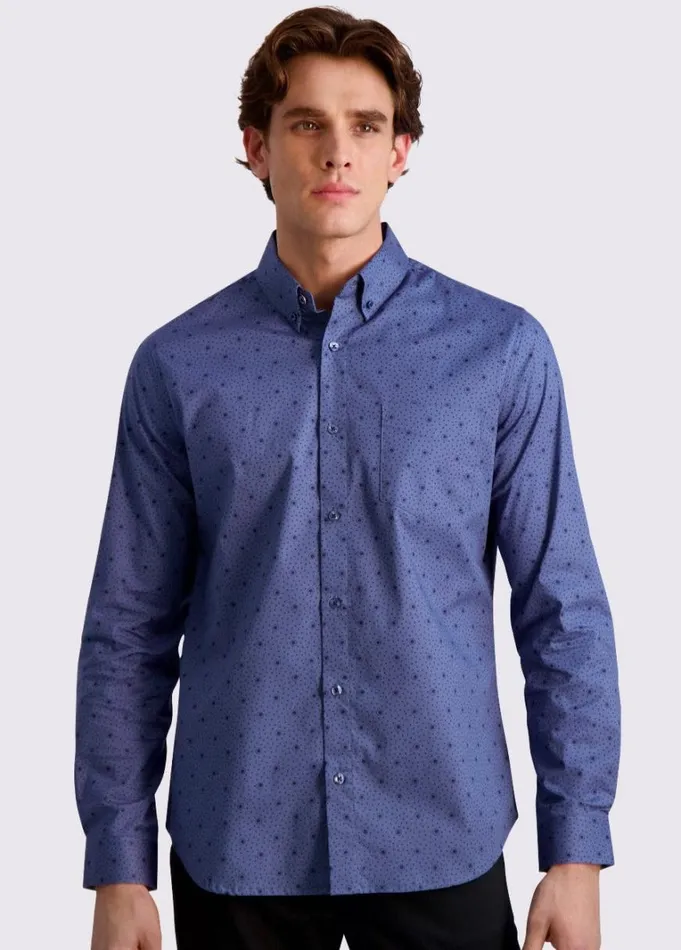 Ben Sherman Long Sleeve Shirts Men Dot Print LongSleeve Shirt 8211 Insignia Blue