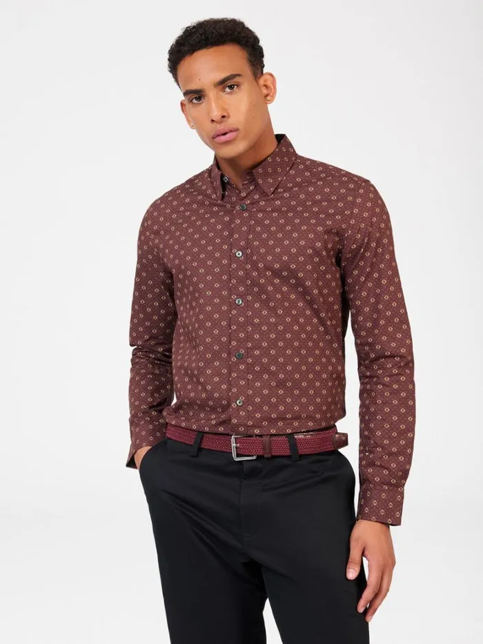 Ben Sherman Long Sleeve Shirts Men Signature Geo Print Shirt 8211 Aubergine Ben Sherman Long Sleeve Shirts Men Signature Geo Print Shirt 8211 Aubergine
