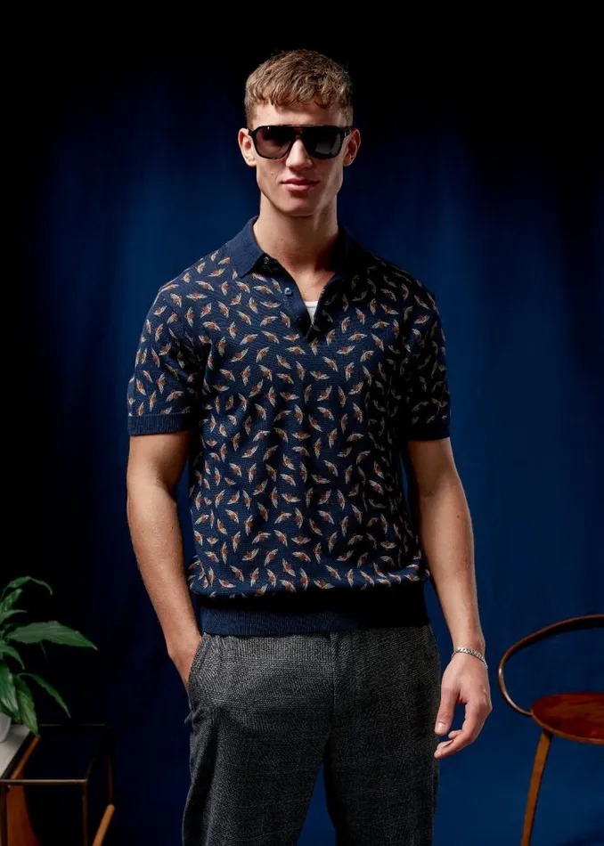 Ben Sherman Mod Knit Polos Men Art Deco Knit Polo 8211 Dark Navy Ben Sherman Mod Knit Polos Men Art Deco Knit Polo 8211 Dark Navy