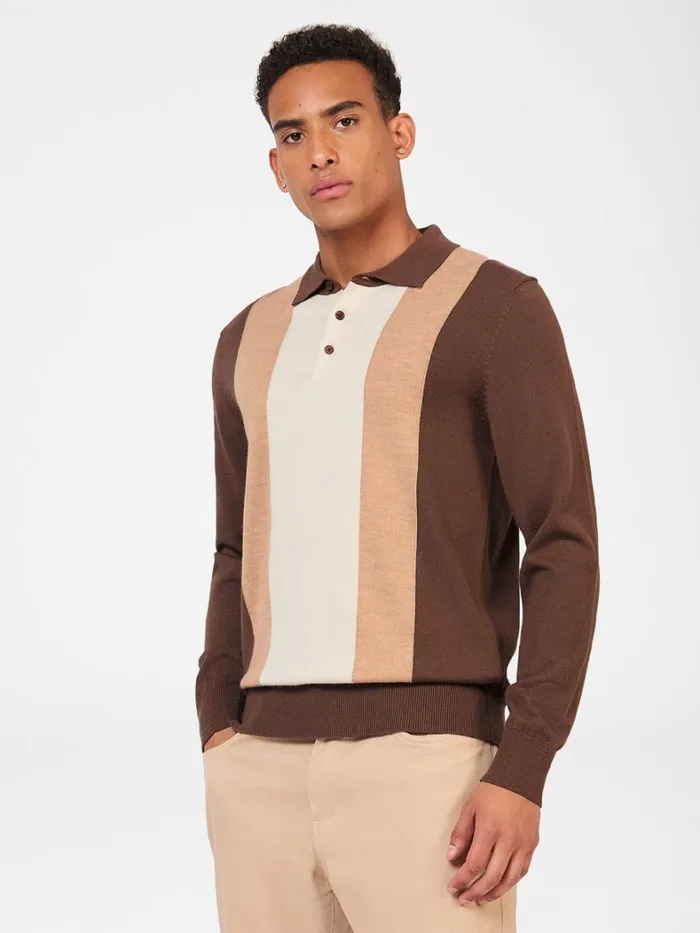 Ben Sherman Mod Knit Polos Men Block Stripe Merino Knit Polo 8211 Chocolate Ben Sherman Mod Knit Polos Men Block Stripe Merino Knit Polo 8211 Chocolate