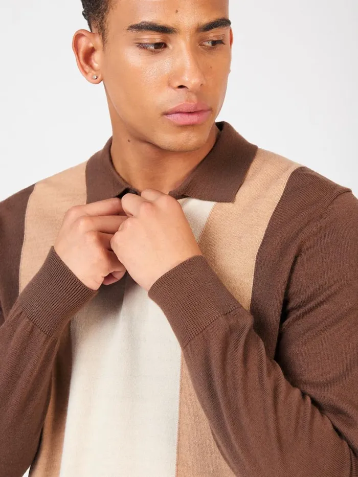 Ben Sherman Mod Knit Polos Men Block Stripe Merino Knit Polo 8211 Chocolate Ben Sherman Mod Knit Polos Men Block Stripe Merino Knit Polo 8211 Chocolate