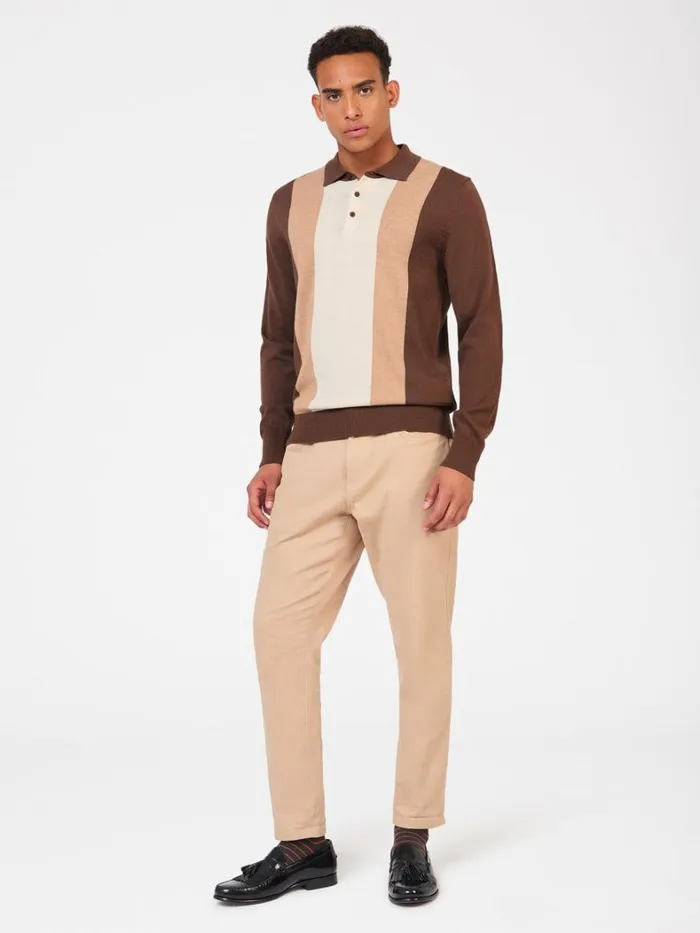 Ben Sherman Mod Knit Polos Men Block Stripe Merino Knit Polo 8211 Chocolate Ben Sherman Mod Knit Polos Men Block Stripe Merino Knit Polo 8211 Chocolate