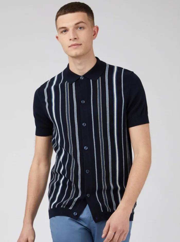 Ben Sherman Mod Knit Polos Men Relaxed Knit ButtonDown Polo 8211 Navy