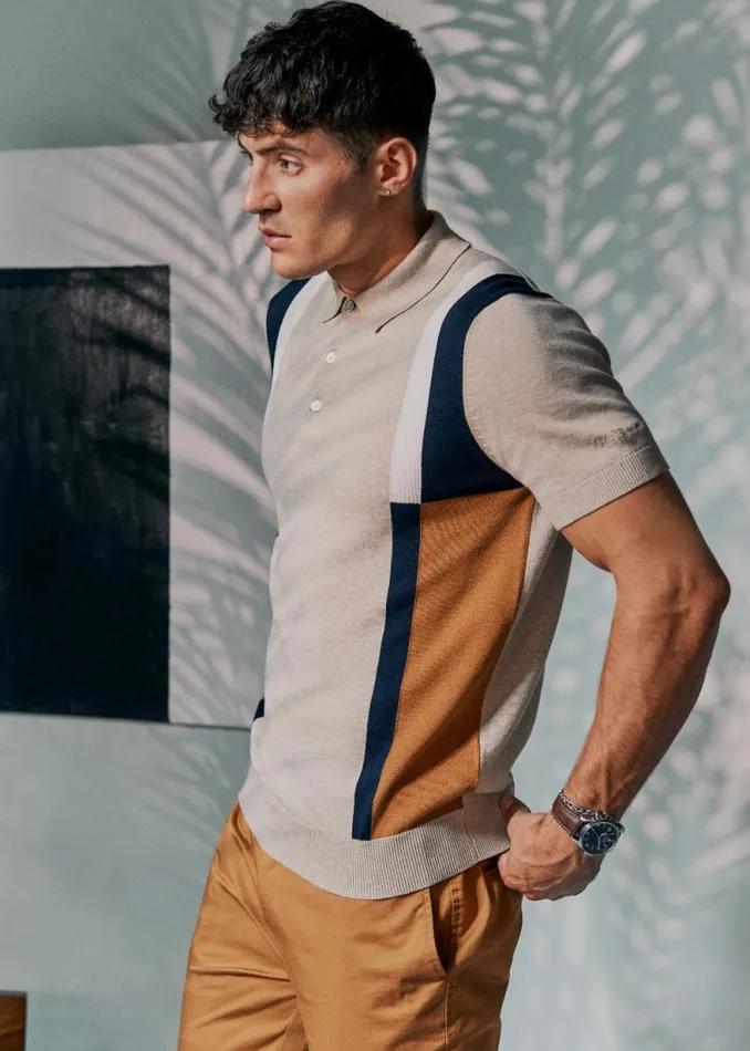 Ben Sherman Mod Knit Polos Men Signature Colorblock Mod Knit Polo 8211 Sand