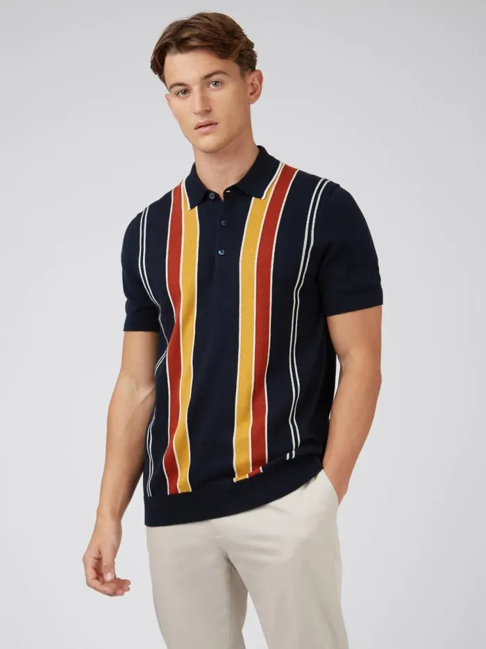 Ben Sherman Mod Knit Polos Men Signature Mod Knit Stripe Polo 8211 Navy