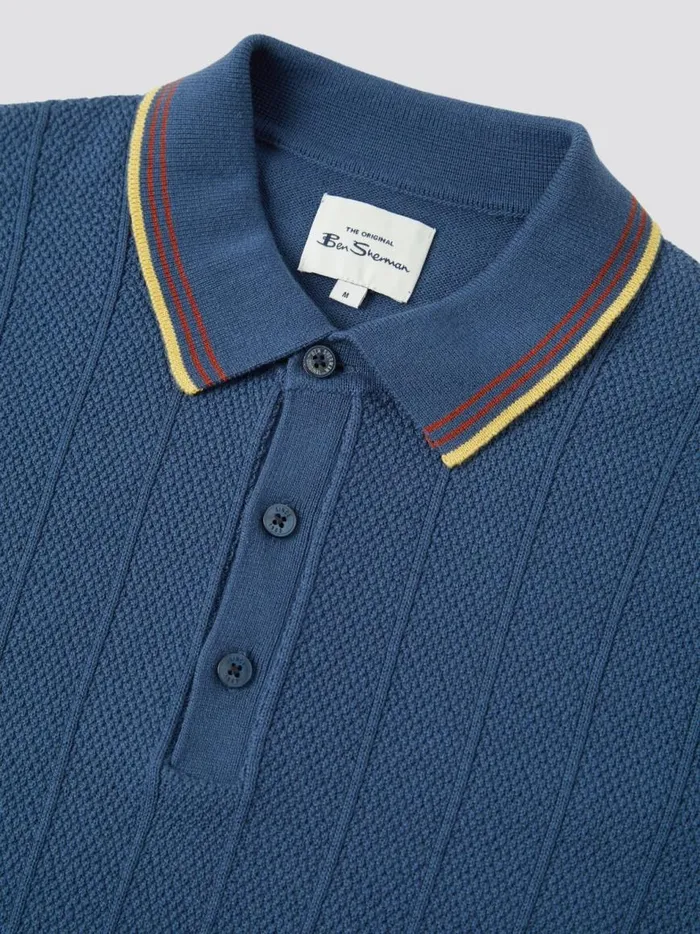 Ben Sherman Mod Knit Polos Men Textured Knit Fitted Polo 8211 Blue Denim Ben Sherman Mod Knit Polos Men Textured Knit Fitted Polo 8211 Blue Denim