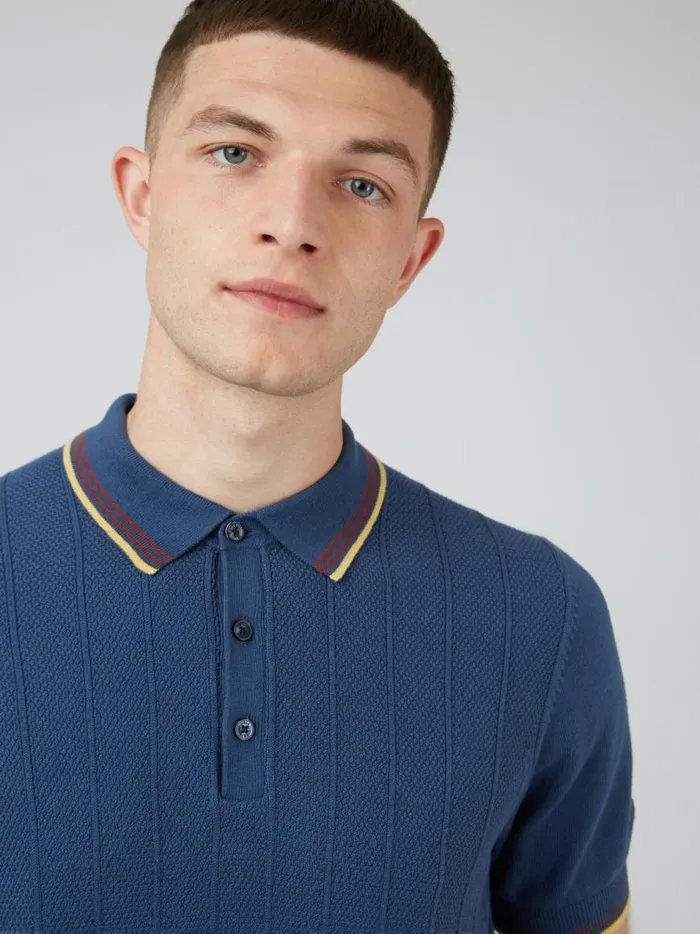Ben Sherman Mod Knit Polos Men Textured Knit Fitted Polo 8211 Blue Denim Ben Sherman Mod Knit Polos Men Textured Knit Fitted Polo 8211 Blue Denim
