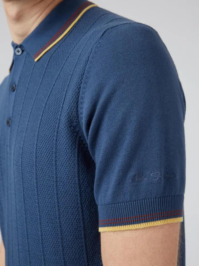 Ben Sherman Mod Knit Polos Men Textured Knit Fitted Polo 8211 Blue Denim Ben Sherman Mod Knit Polos Men Textured Knit Fitted Polo 8211 Blue Denim