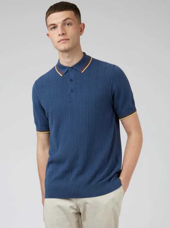 Ben Sherman Mod Knit Polos Men Textured Knit Fitted Polo 8211 Blue Denim Ben Sherman Mod Knit Polos Men Textured Knit Fitted Polo 8211 Blue Denim
