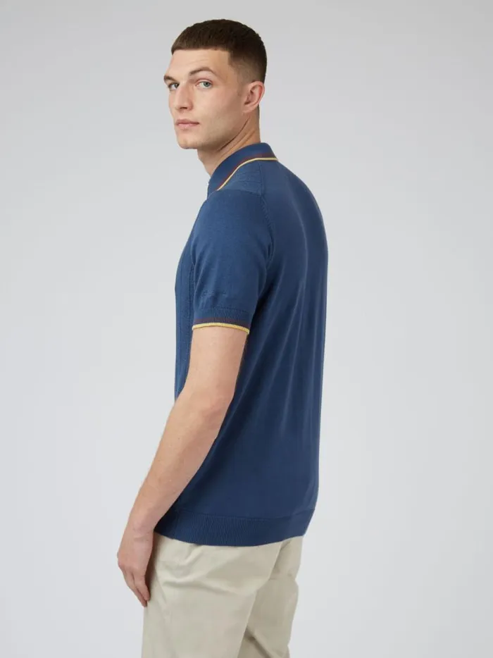 Ben Sherman Mod Knit Polos Men Textured Knit Fitted Polo 8211 Blue Denim Ben Sherman Mod Knit Polos Men Textured Knit Fitted Polo 8211 Blue Denim