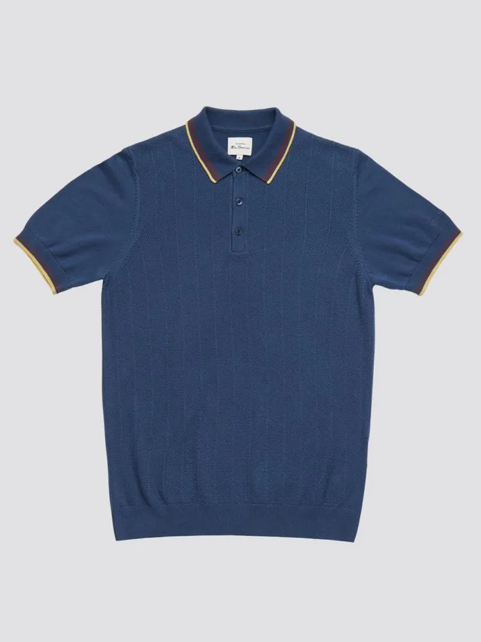 Ben Sherman Mod Knit Polos Men Textured Knit Fitted Polo 8211 Blue Denim Ben Sherman Mod Knit Polos Men Textured Knit Fitted Polo 8211 Blue Denim
