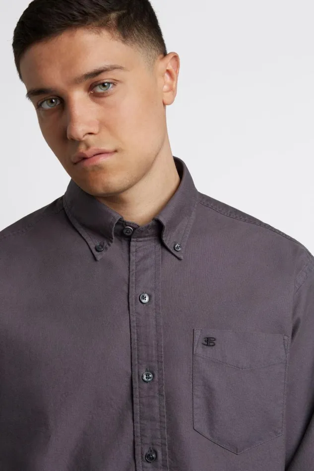 Ben Sherman Oxford Shirts Men Beatnik Oxford Garment Dye Shirt 8211 Charcoal