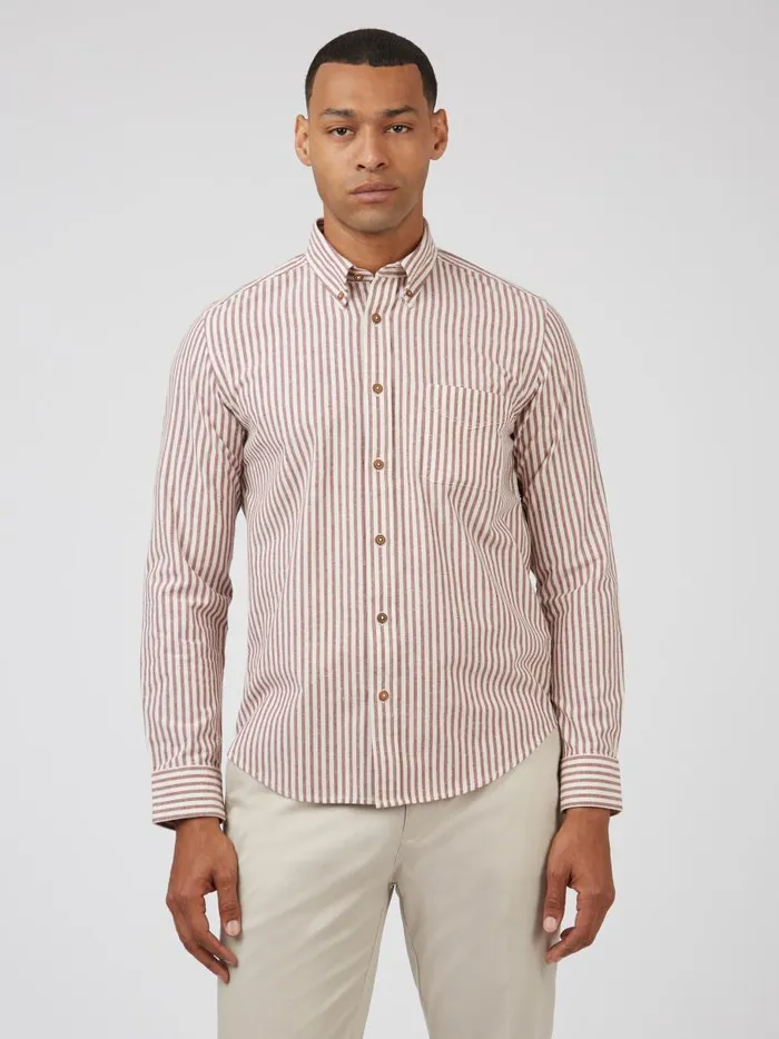 Ben Sherman Oxford Shirts Men Oxford Stripe LongSleeve Shirt 8211 Wine
