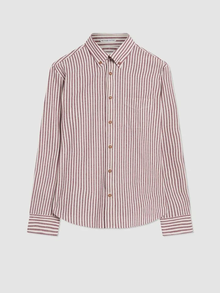 Ben Sherman Oxford Shirts Men Oxford Stripe LongSleeve Shirt 8211 Wine