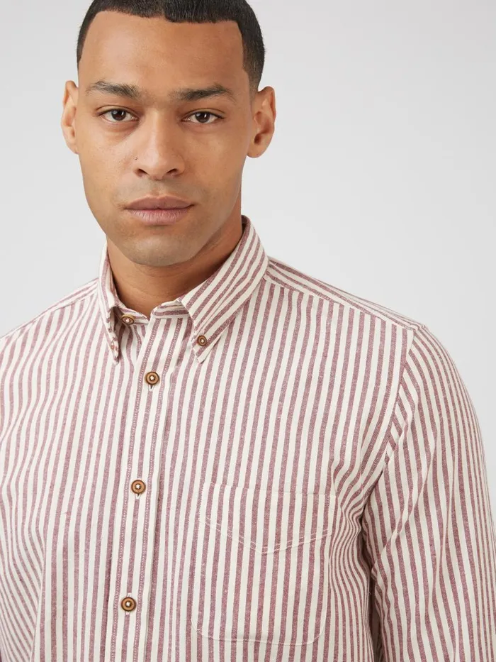 Ben Sherman Oxford Shirts Men Oxford Stripe LongSleeve Shirt 8211 Wine