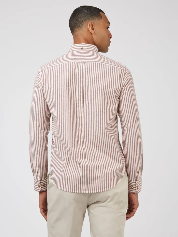 Ben Sherman Oxford Shirts Men Oxford Stripe LongSleeve Shirt 8211 Wine