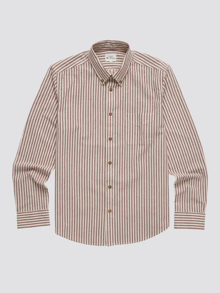 Ben Sherman Oxford Shirts Men Oxford Stripe LongSleeve Shirt 8211 Wine