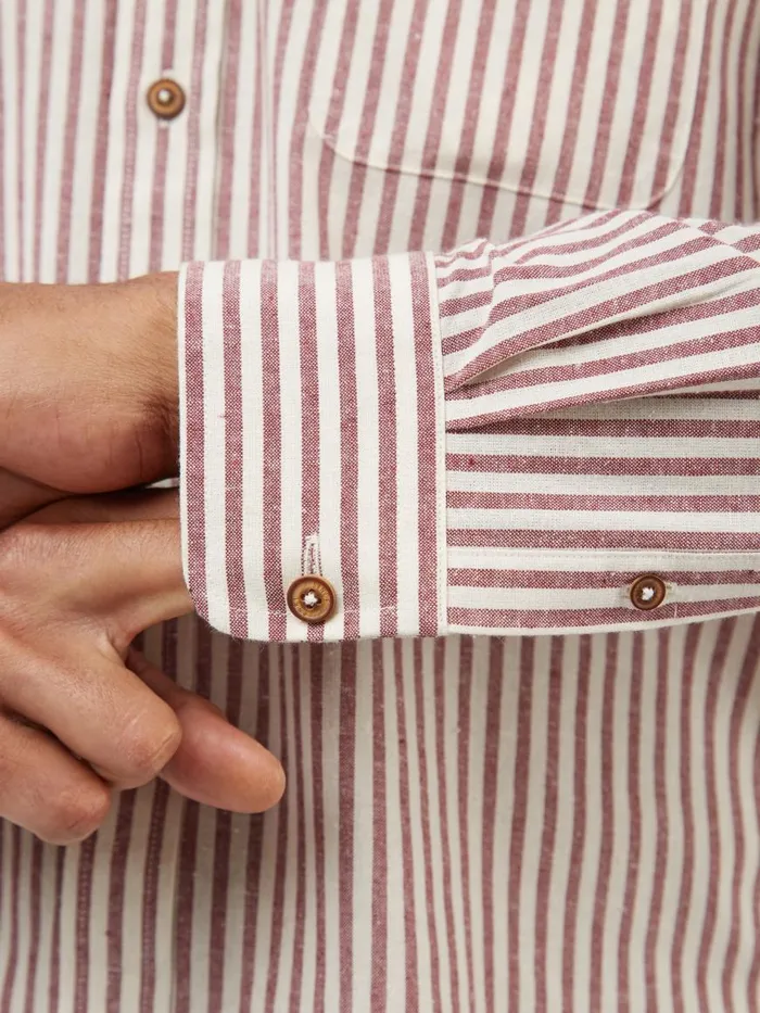Ben Sherman Oxford Shirts Men Oxford Stripe LongSleeve Shirt 8211 Wine