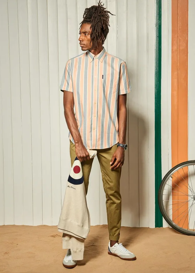 Ben Sherman Pants and Chinos Men Poplin RelaxedTaper Pleated Trouser 8211 Olive