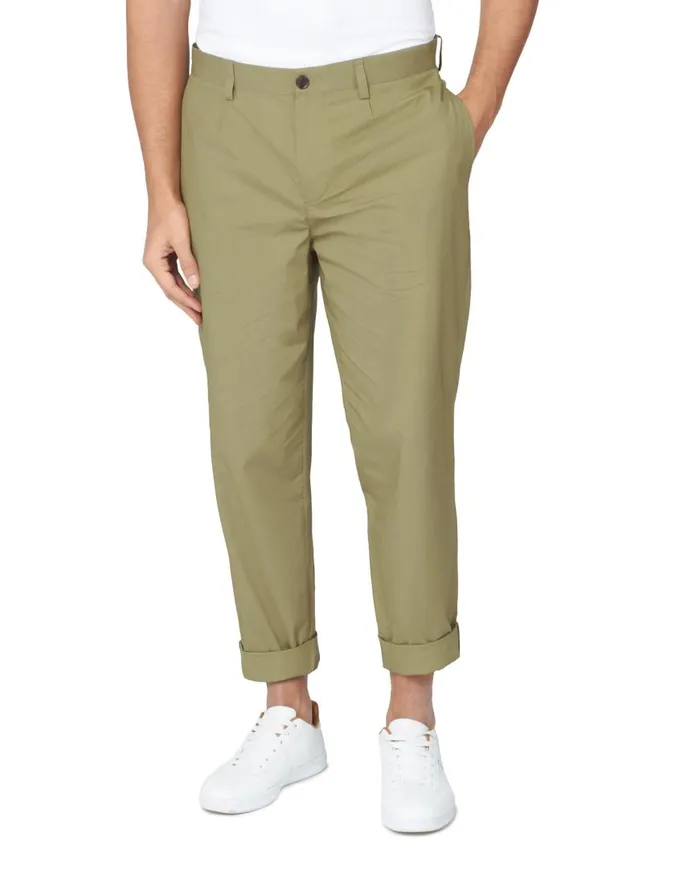 Ben Sherman Pants and Chinos Men Poplin RelaxedTaper Pleated Trouser 8211 Olive