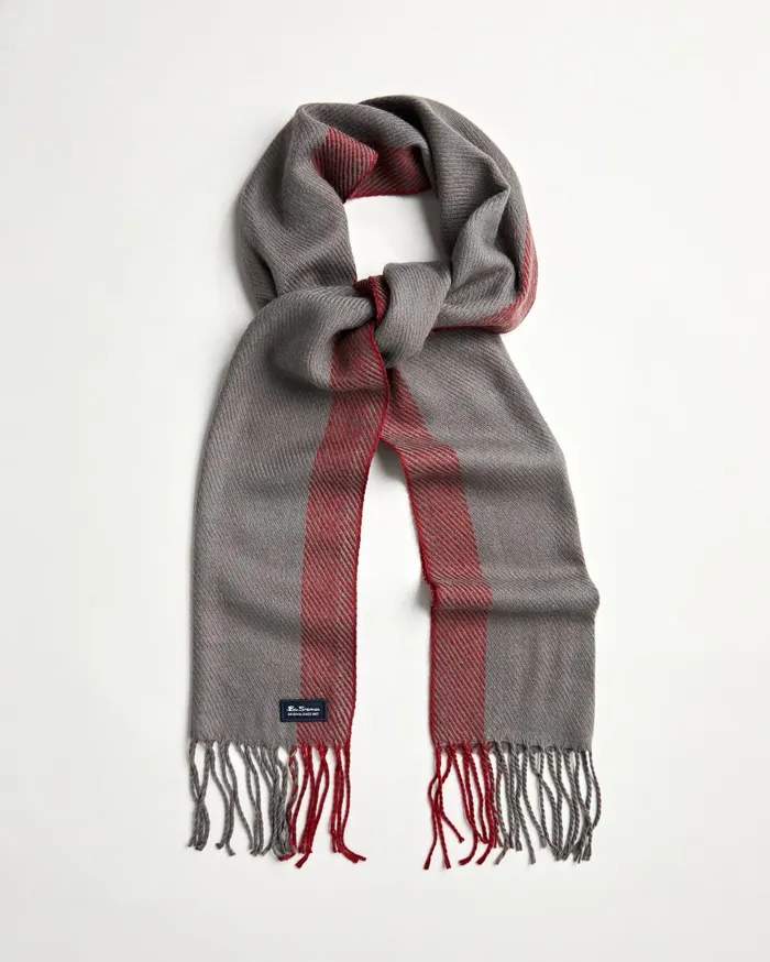 Ben Sherman Scarves and Cold Weather Men Striped Herringbone Scarf 8211 Odyssey GreySundried Tomato