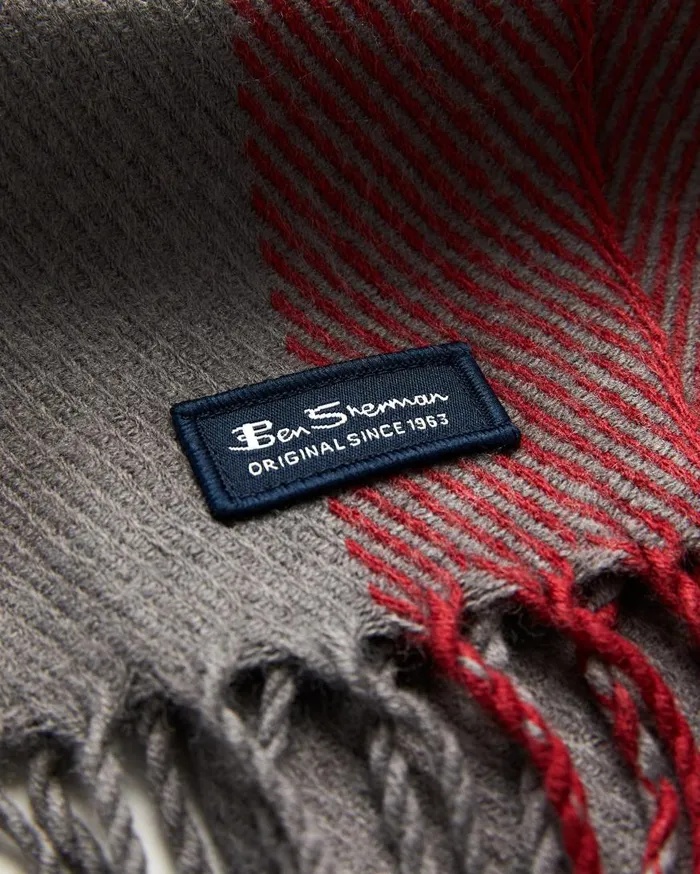 Ben Sherman Scarves and Cold Weather Men Striped Herringbone Scarf 8211 Odyssey GreySundried Tomato
