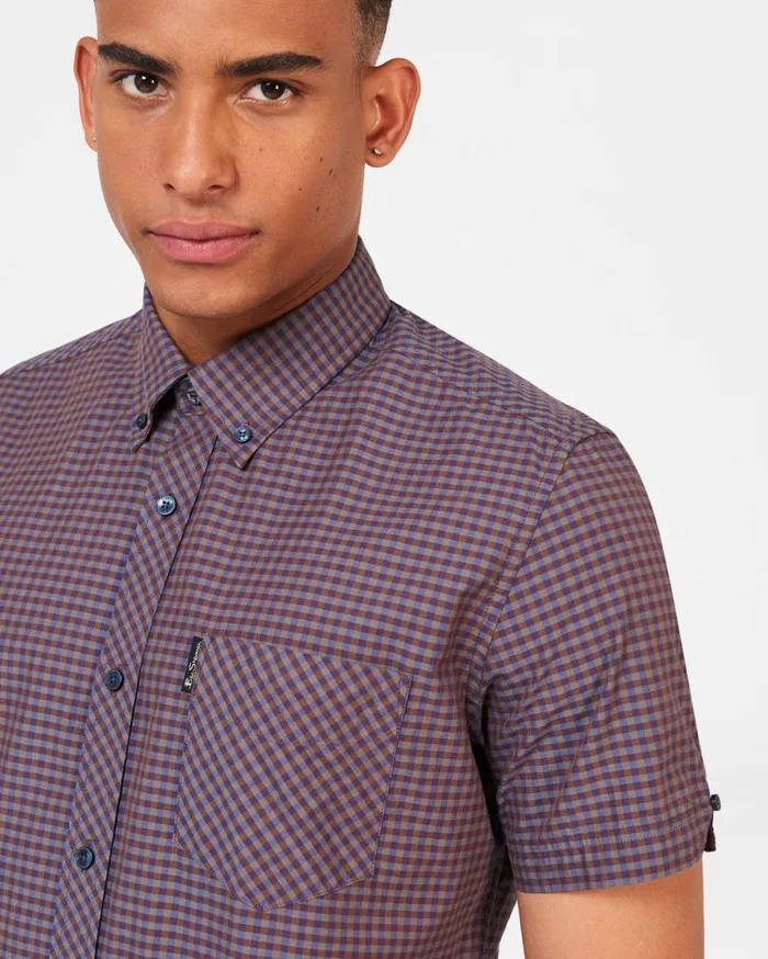 Ben Sherman Short Sleeve Shirts Men Signature Gingham ShortSleeve Shirt 8211 Ginger