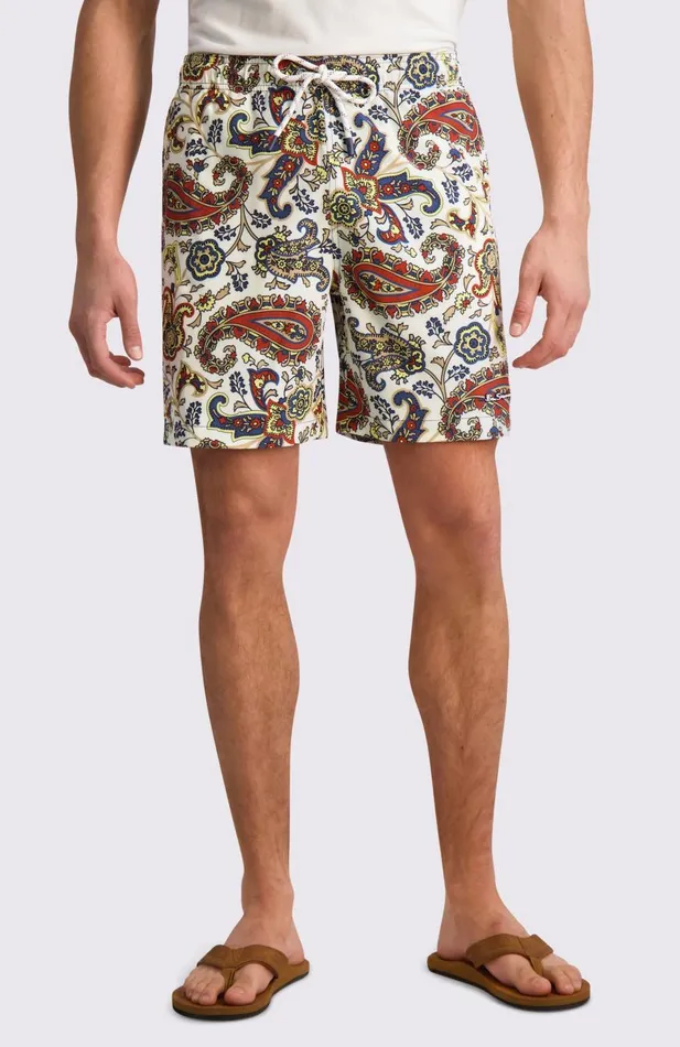 Ben Sherman Shorts Men Paisley Print Swim Trunks 8211 Ivory